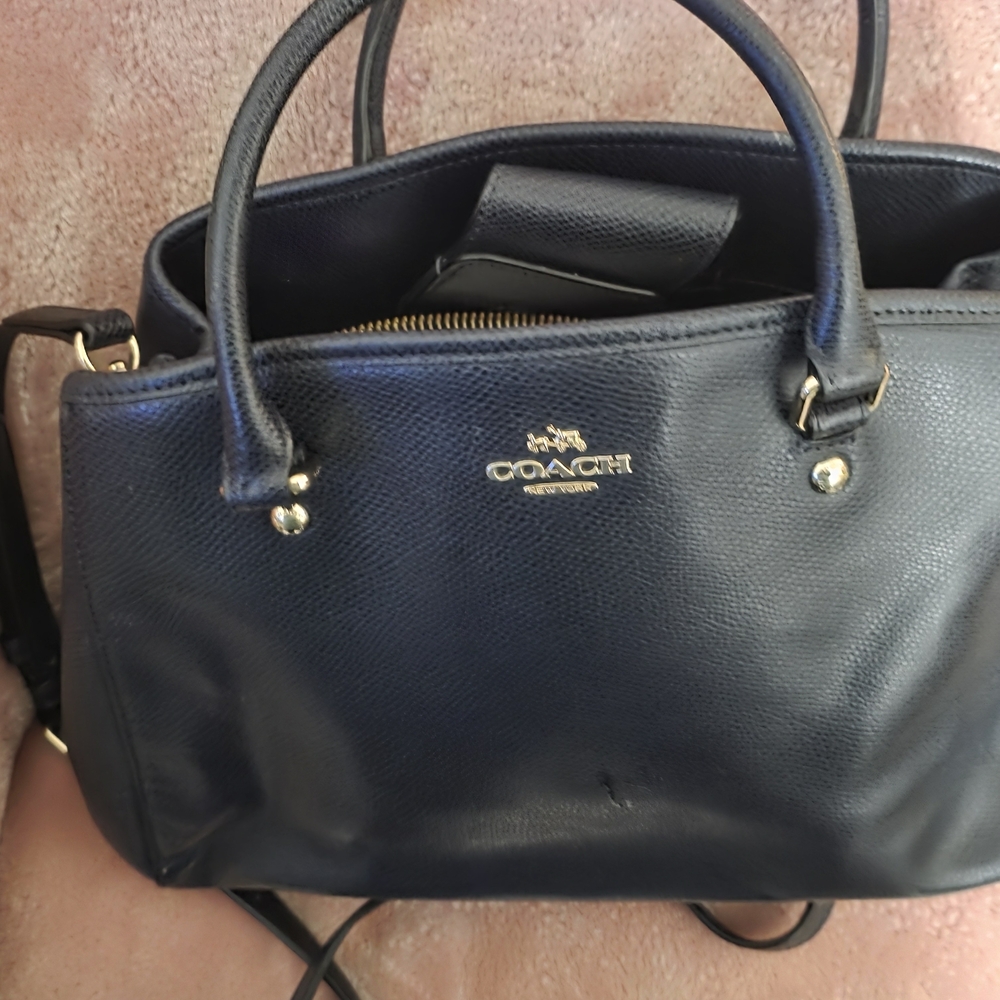 Coach Navy Leather Satchel with Gold Accents
